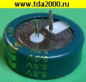 Конденсатор 1,00 Ф 5,5в 21х7 зеленый ионистор C-type между выводами 5мм конденсатор электролитический