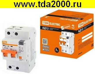 Брейкер АД12 2P C16 30мА 4.5Ка тип АС 3 мод