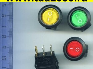 Клавишный круглый D=23 3pin красный с подсветкой KCD1-101N-8 выключатель рокерный (Переключатель коромысловый)