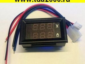 Прибор бескорпусной Ампер-Вольтметр цифровой (0-10A)(0-100V) дисплей 10 мм синий-красный (в рамке), (с Шунтом)