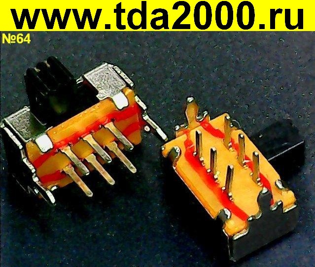 Переключатель №64 10,4х6,1мм, ручка 4мм, 6pin угловые движковый