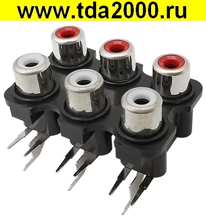 Разъём RCA гнездо на плату 6 входов черное основание (терминал на корпус)