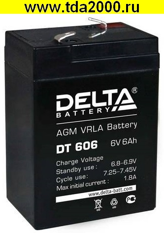 Аккумулятор 6в 6Ач Delta DT606 (70х47х101) свинцовый