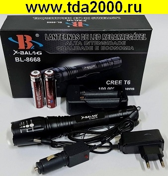 Фонарь BL-8668 T6 Аккумулятор Li-Ion, дальность 1200м, 3 режима, сигнальный конус, с зарядкой от прикуривателя и от 220в