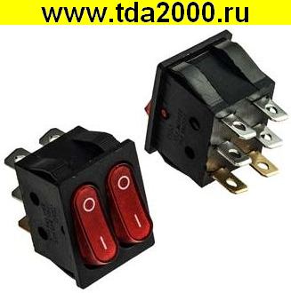 Клавишный 31х25 6pin 2клавиши красный с подсветкой KCD4-2101N-C3-R/6P on-off выключатель рокерный (Переключатель коромысловый)
