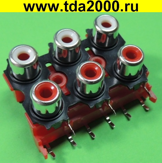 Разъём RCA гнездо на плату 6 входов красное основание (терминал на корпус)