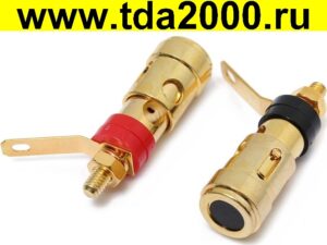 Разъём Банан гнездо BANANA 40мм с пружиной металл «позолоченный» на корпус, красный и черный. Кабель до 6.0мм.